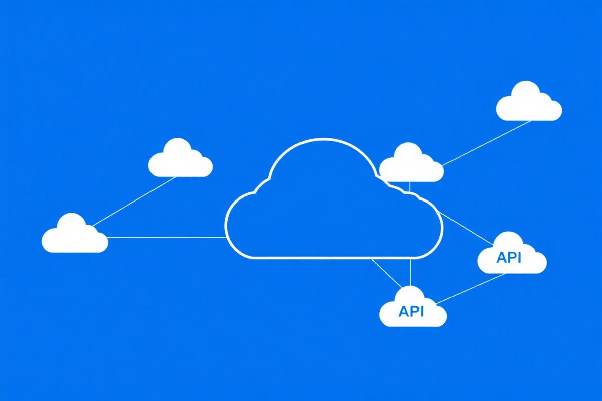 Illustration of interconnected cloud services and open APIs