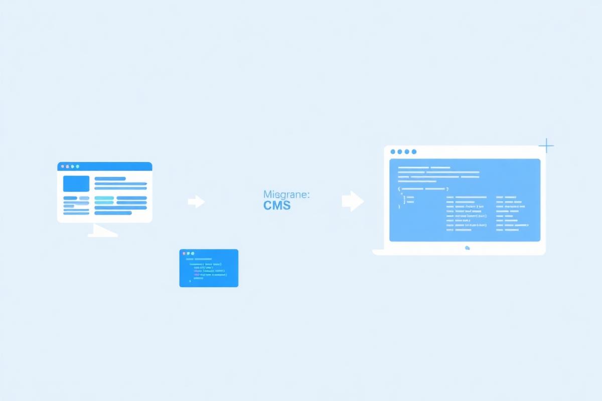 Illustration showing a website being migrated into a content management system